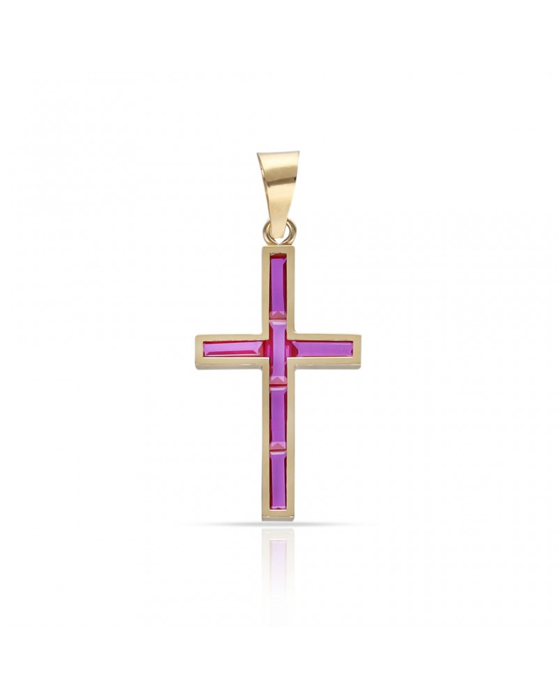 Cruz oro 18k piedras rojas 10x17mm