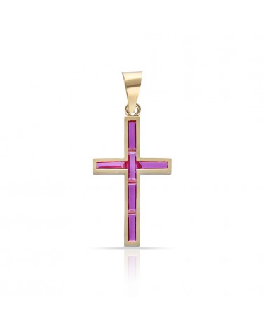 Cruz oro 18k piedras rojas 10x17mm