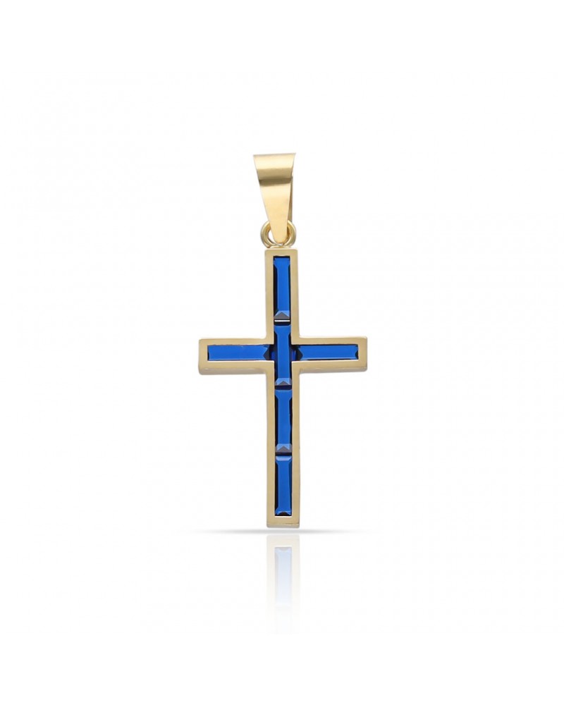 Cruz oro 18k piedras azules 10x17mm