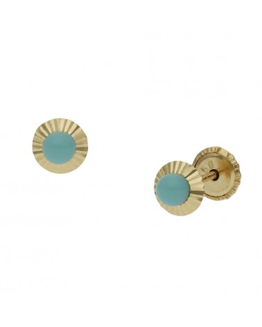 Pendientes oro 18k tornillo turquesa sintética 5mm