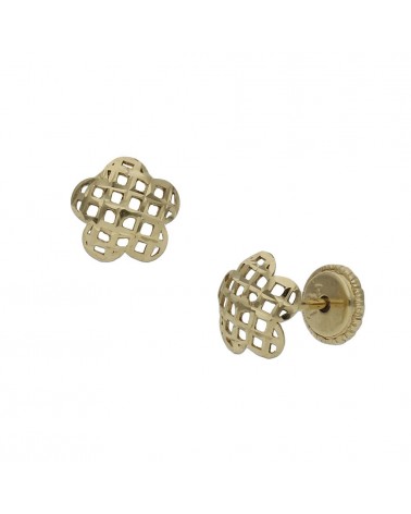 Pendientes oro 18k tornillo flor tallada 6,5mm