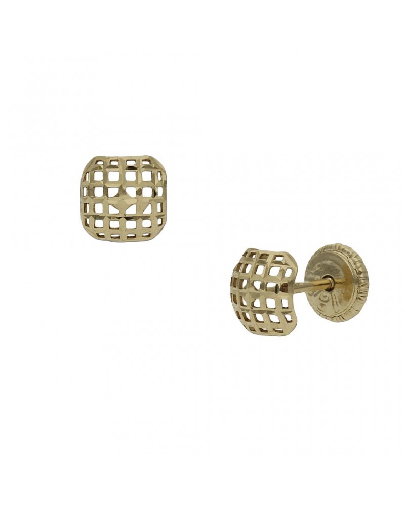 Pendientes oro 18k cuadrados calados tornillo 5,5mm