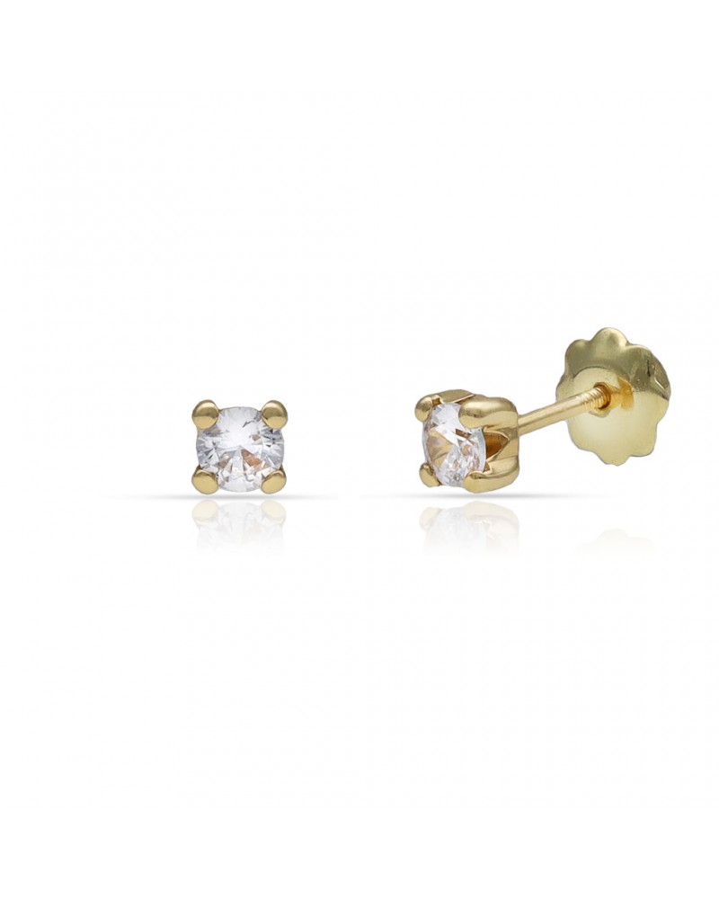 Pendientes oro 18k tornillo circonita 3,5mm
