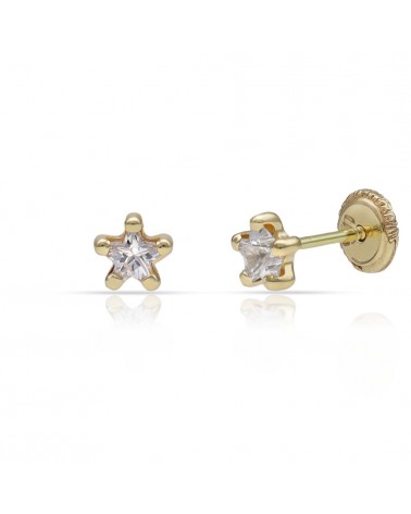 Pendientes oro 18k tornillo estrella circonita 4,5mm