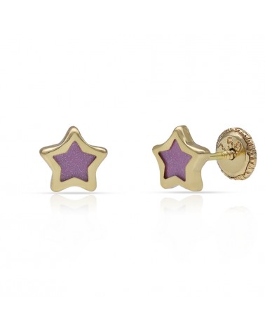 Pendientes oro 18k tornillo estrella lila 6mm