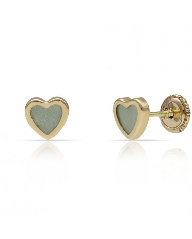 Pendientes oro 18k tornillo corazón verde 6mm