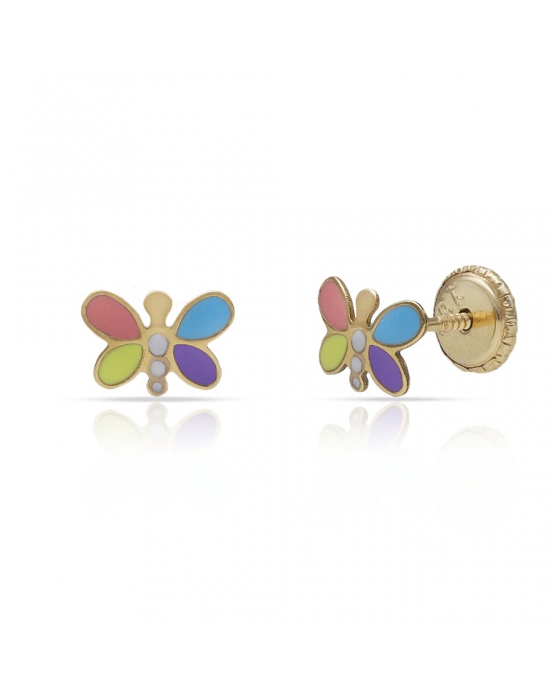 Pendientes oro 18k tornillo mariposa esmaltada 7x5mm