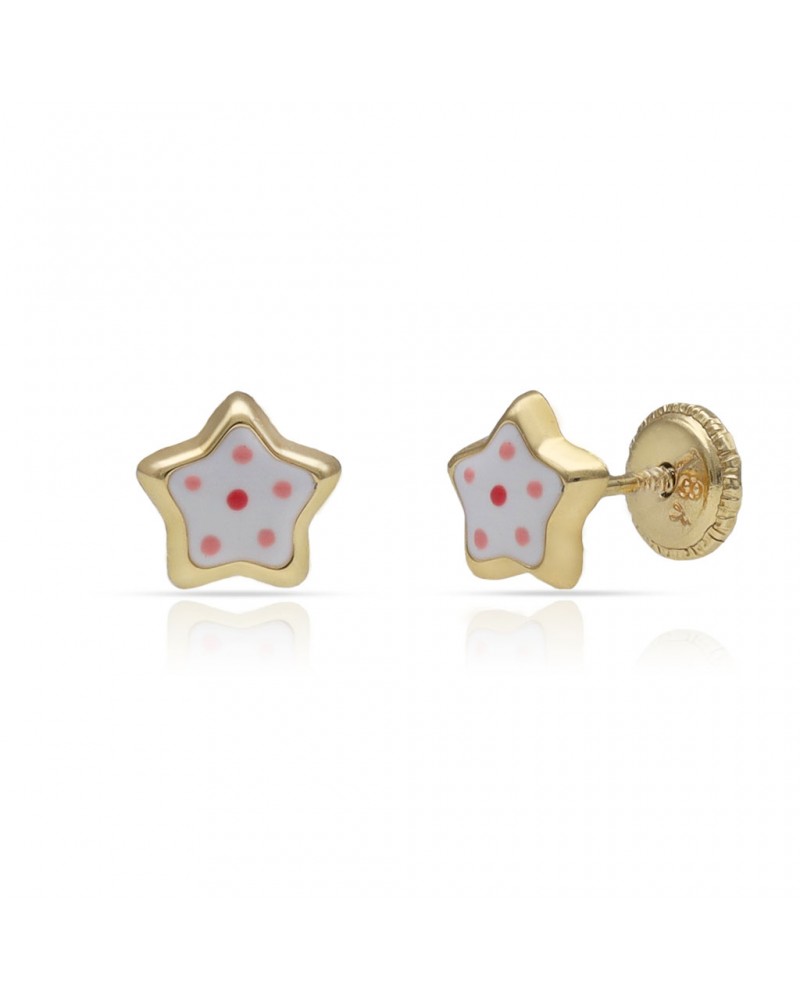 Pendientes oro 18k tornillo estrella esmalte 6mm