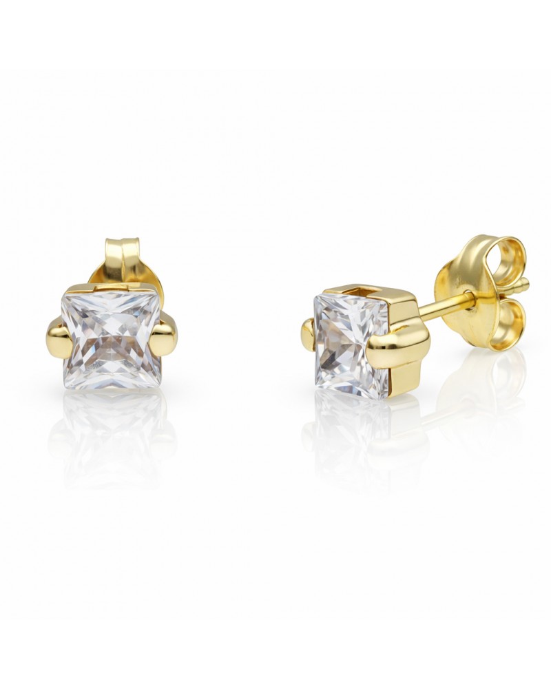 Pendientes oro 18k circonitas cuadradas 4x4mm presión