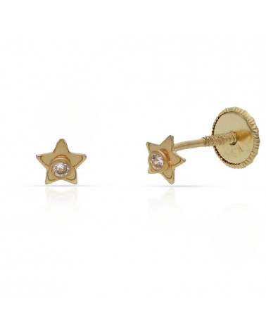 Pendientes oro 18k tornillo estrellas circonita 4mm
