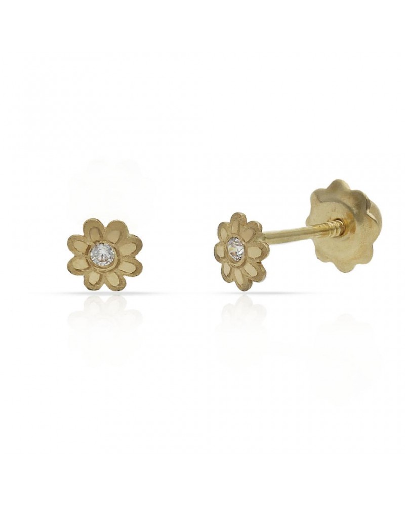 Pendientes oro 18k tornillo margarita circonita 4mm