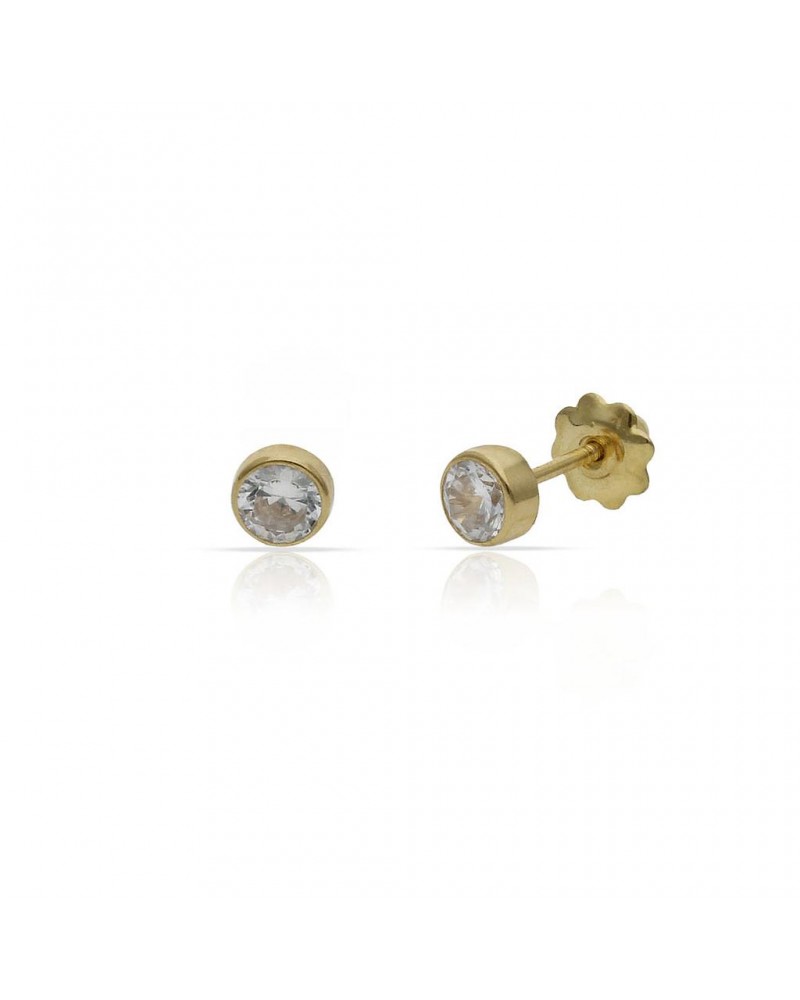 Pendientes oro 18k tornillo redondos circonita 3,5mm
