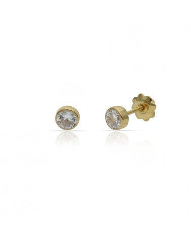 Pendientes oro 18k tornillo redondos circonita 3,5mm