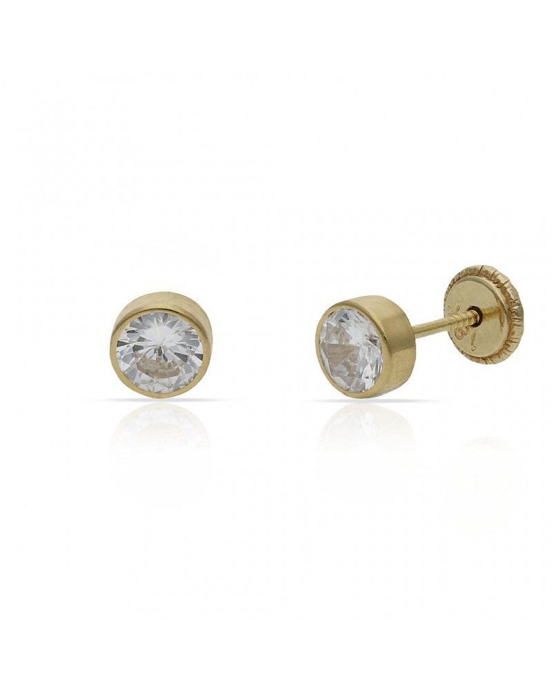 Pendientes oro 18k tornillo redondos circonita 5,5mm