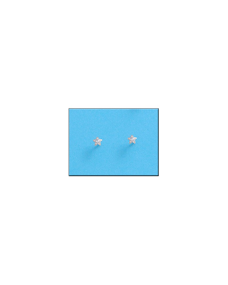 Pendientes oro blanco 18k estrellas circonitas tornillo 4mm