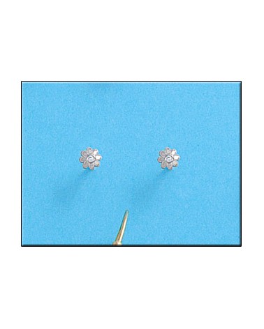 Pendientes oro blanco 18k margarita circonitas tornillo 4mm