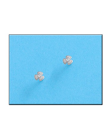 Pendientes oro blanco 18k tornillo trébol circonitas 4mm
