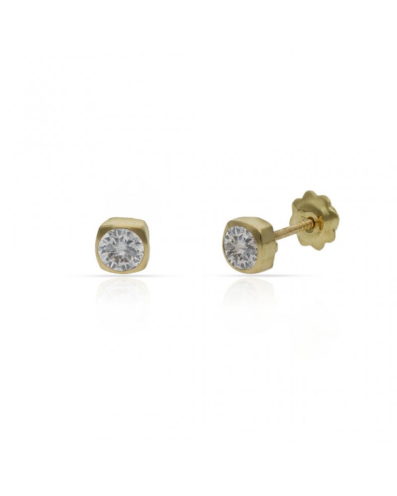 Pendientes oro 18k tornillo cuadrados circonita 3x3mm