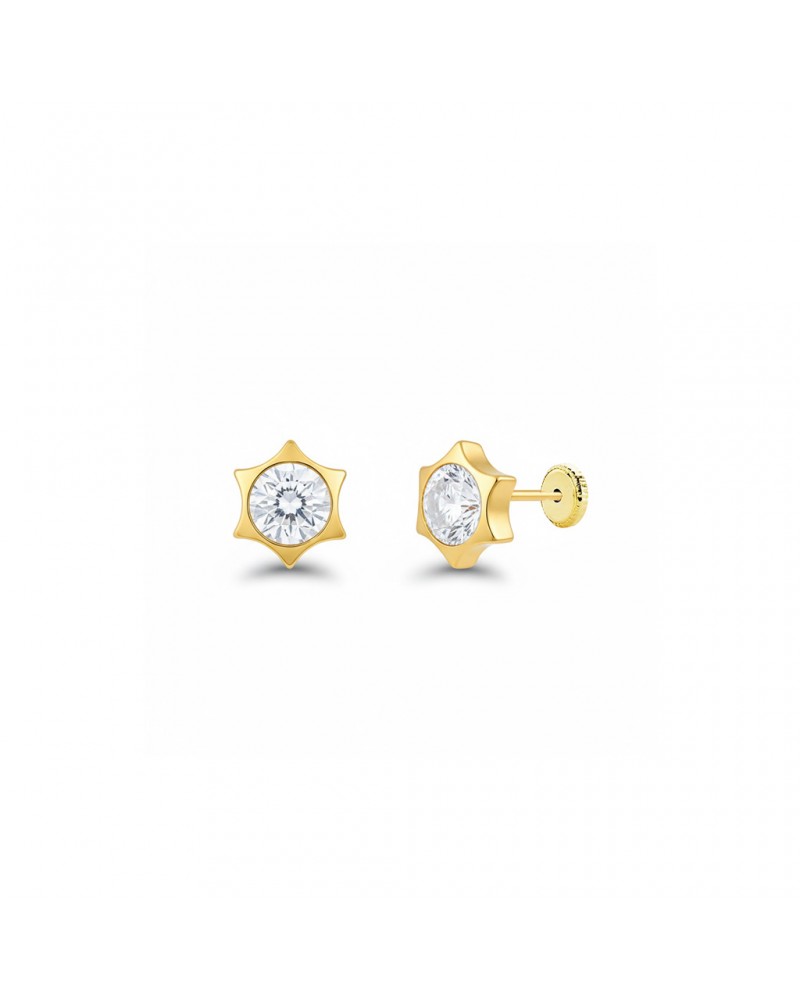 Pendientes oro 18k tornillo estrella circonita 4mm