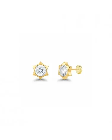 Pendientes oro 18k tornillo estrella circonita 4mm