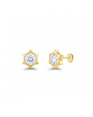 Pendientes oro 18k tornillo estrella circonita 5,5mm