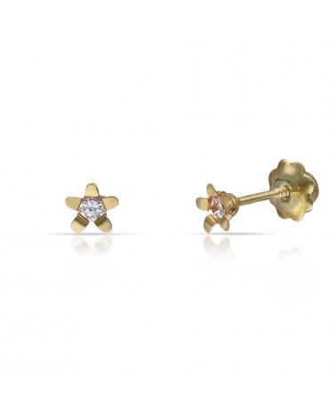 Pendientes oro 18k flor circonita tornillo 4mm
