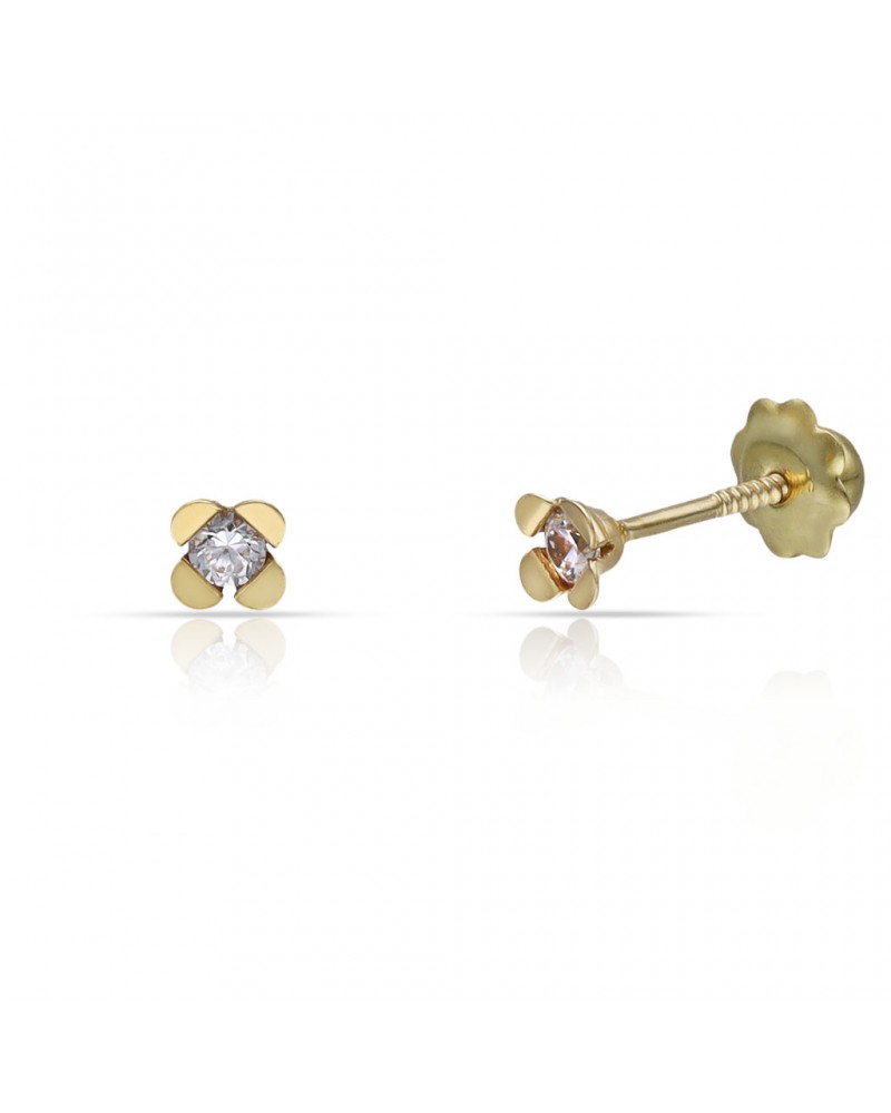 Pendientes oro 18k tornillo flor circonita 3,5mm