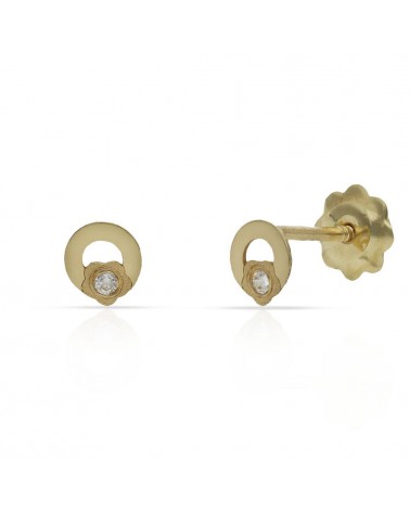 Pendientes oro 18k tornillo círculo circonita 4mm