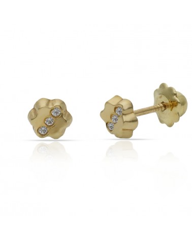 Pendientes oro 18k flor circonitas cierre tornillo 4,5mm
