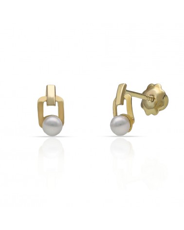 Pendientes oro 18k tornillo perlas circonitas 4x8mm
