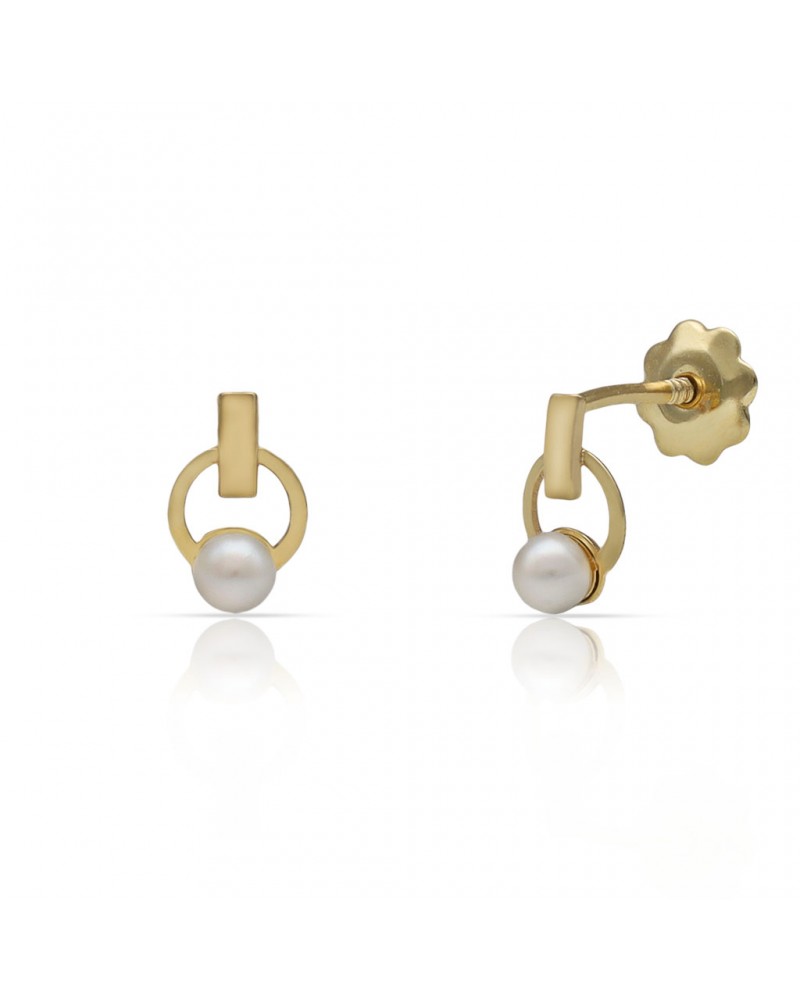Pendientes oro 18k tornillo perla aro 5x8mm