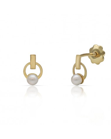 Pendientes oro 18k tornillo perla aro 5x8mm