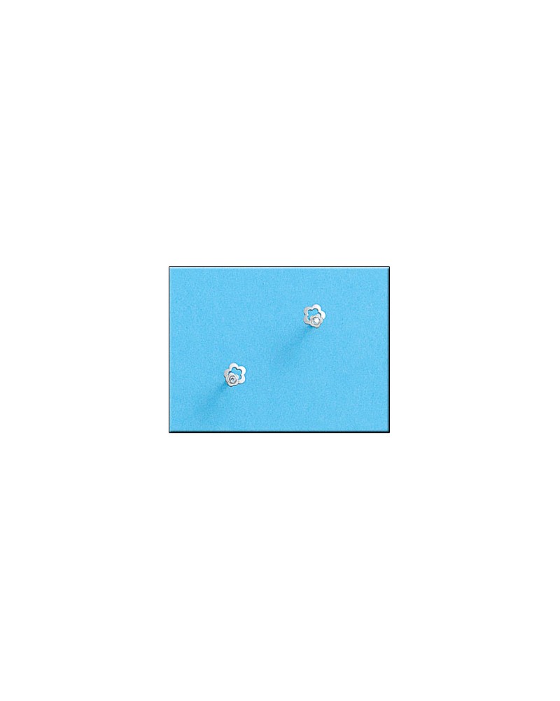 Pendientes oro blanco 18k flor circonitas tornillo 4mm