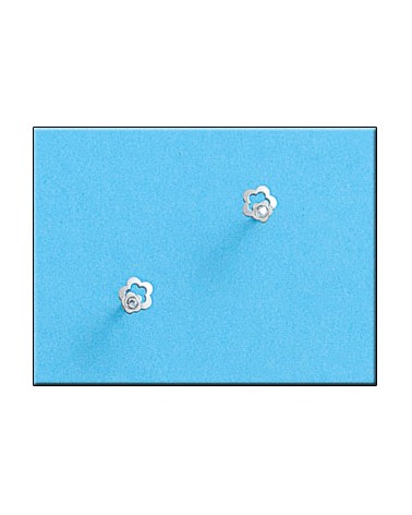 Pendientes oro blanco 18k flor circonitas tornillo 4mm