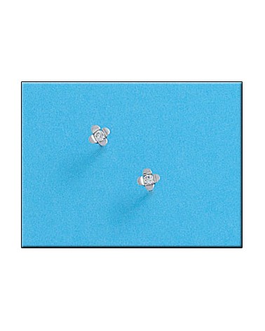 Pendientes oro blanco 18k flor circonitas tornillo 3mm