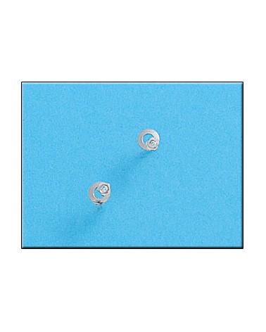 Pendientes oro blanco 18k tornillo redondos circonita 4mm