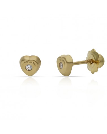 Pendientes oro 18k tornillo corazón circonita 4mm