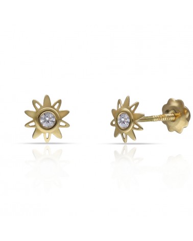 Pendientes oro 18k tornillo sol circonita 6mm