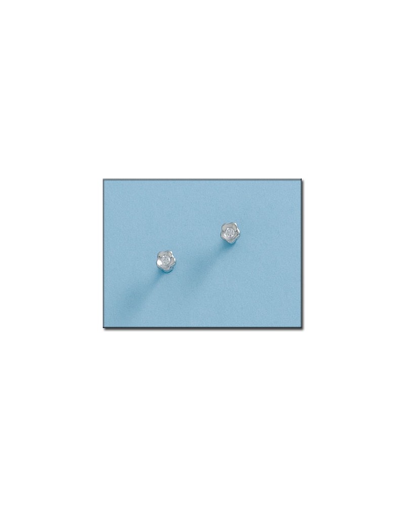 Pendientes oro blanco 18k flor circonitas tornillo 4mm