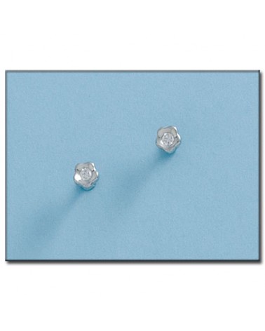 Pendientes oro blanco 18k flor circonitas tornillo 4mm