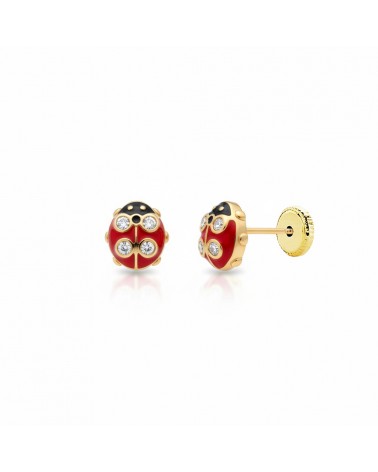 Pendientes oro 18k tornillo mariquita circonitas 5mm