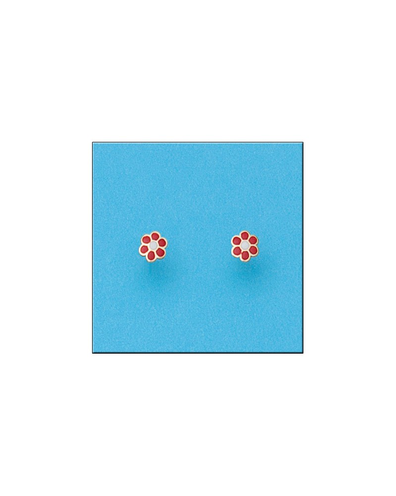 Pendientes oro 18k flor esmalte tornillo 5mm bebé