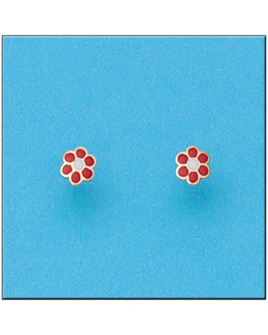 Pendientes oro 18k flor esmalte tornillo 5mm bebé