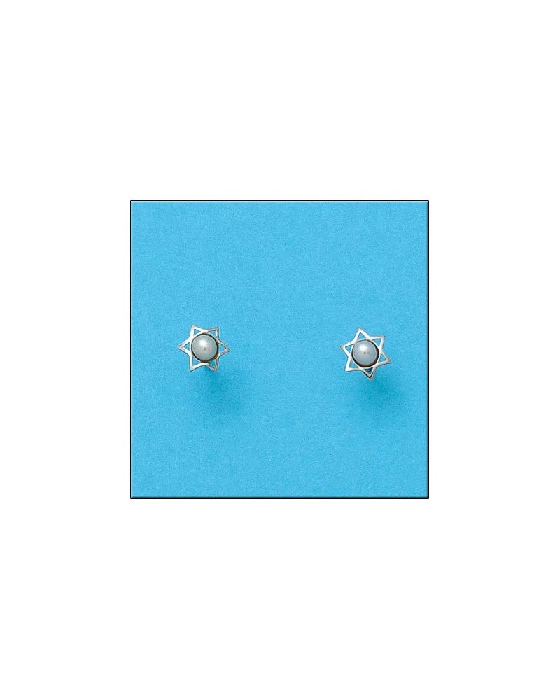 Pendientes oro blanco 18k estrella perla tornillo 6mm
