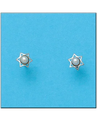 Pendientes oro blanco 18k estrella perla tornillo 6mm