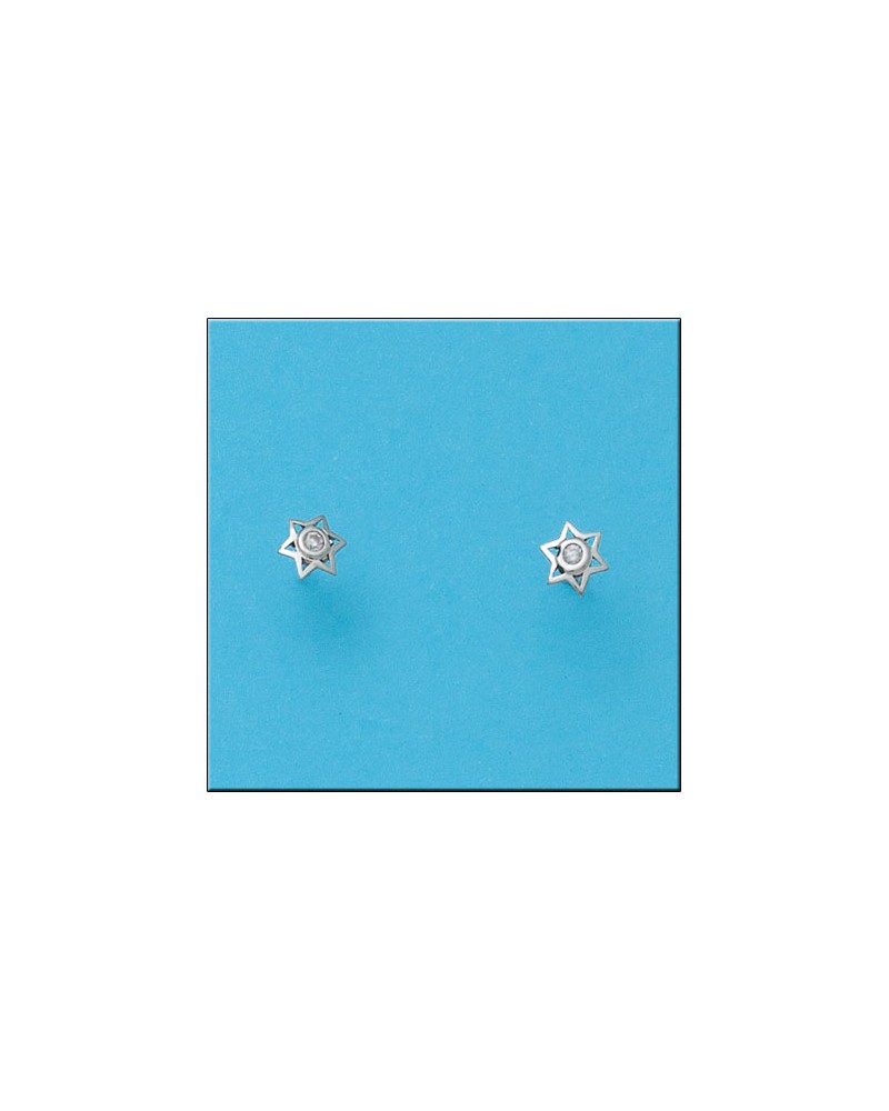 Pendientes oro blanco 18k estrellas circonitas tornillo 5mm