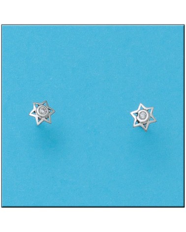 Pendientes oro blanco 18k estrellas circonitas tornillo 5mm
