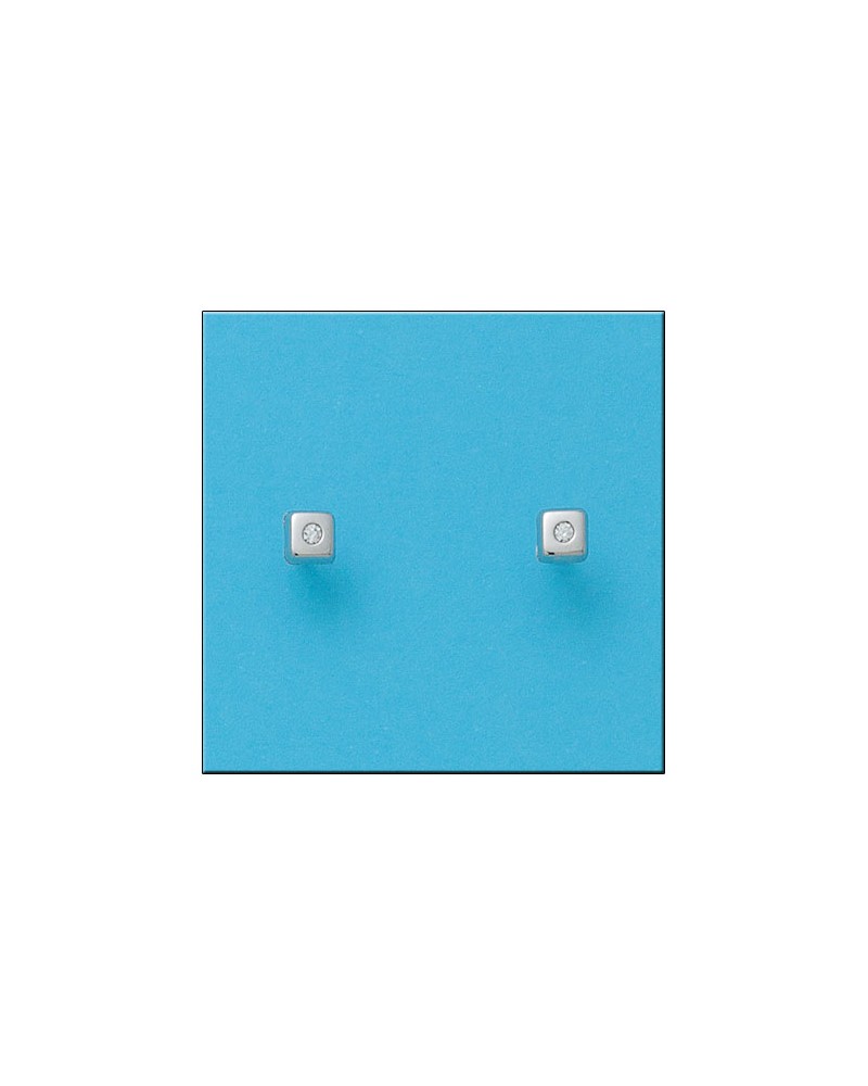 Pendientes oro blanco 18k cuadrados tornillo circonita 4mm