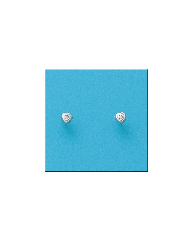 Pendientes oro blanco 18k tornillo corazón circonita 4,5mm