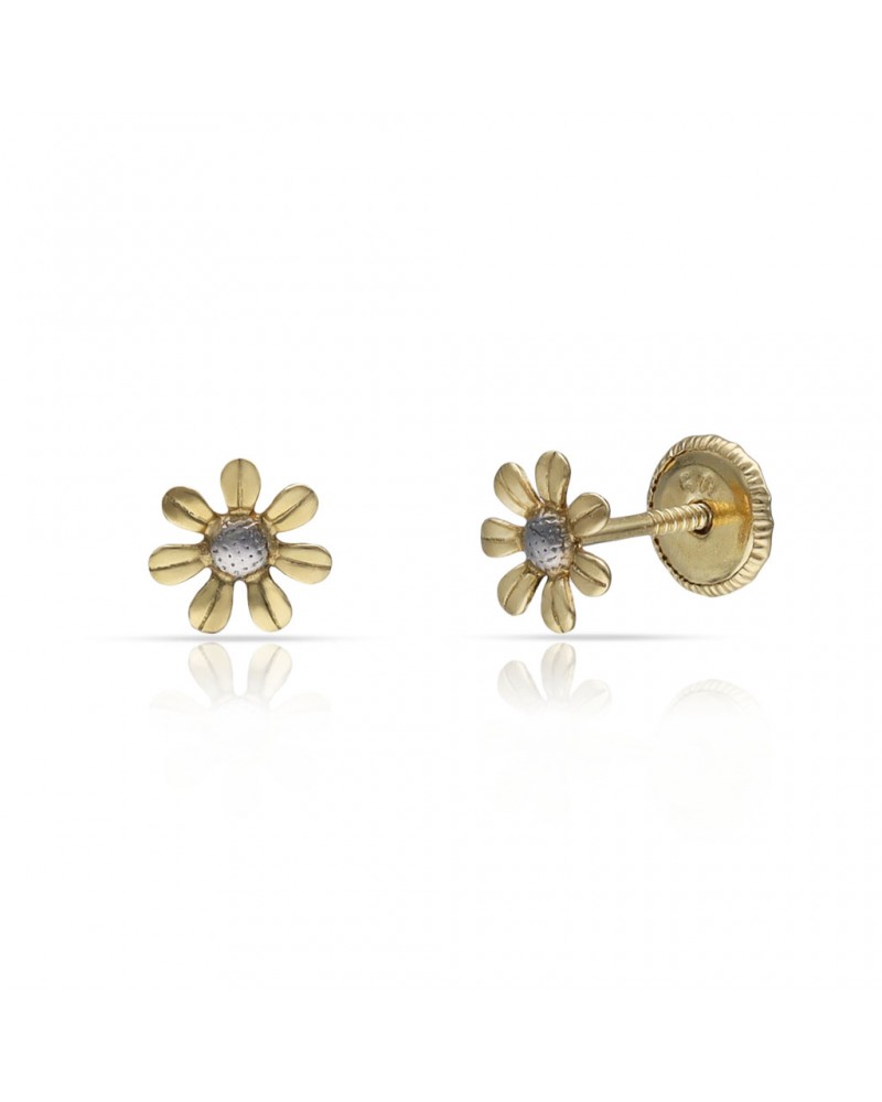 Pendientes oro 18k tornillo flor perla 5mm